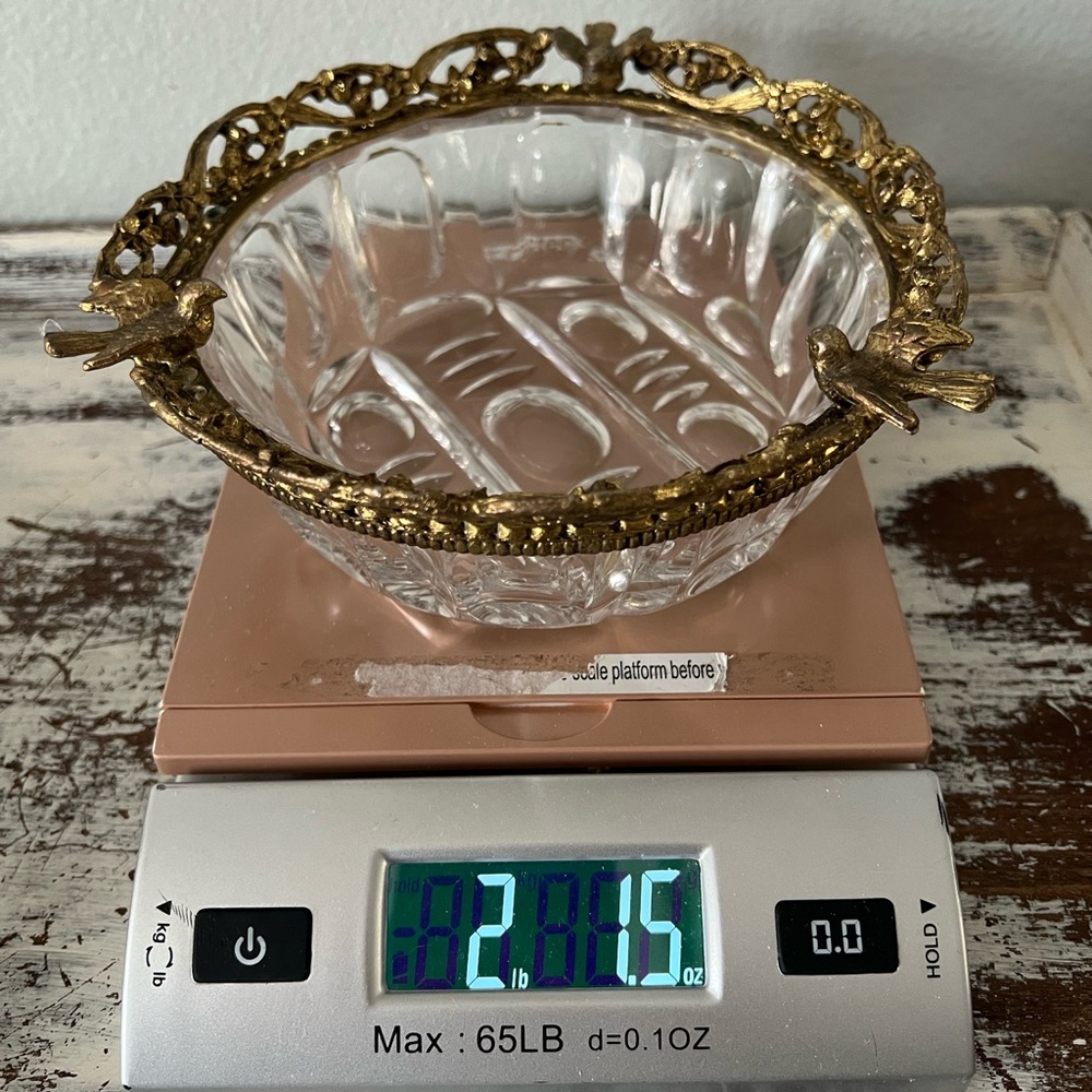 MCM Hollywood Regency Gold Gilt  Birds Vintage Bowl  Trinket Dish Cut Glass Rare - Picture 8 of 8